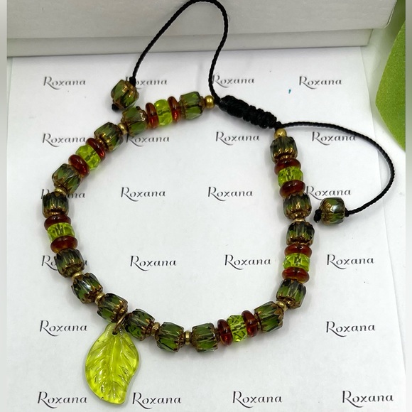 Green and Gold Cathedral Beads - spacer crystal beads - adjustable cord bracelet - Picture 1 of 2